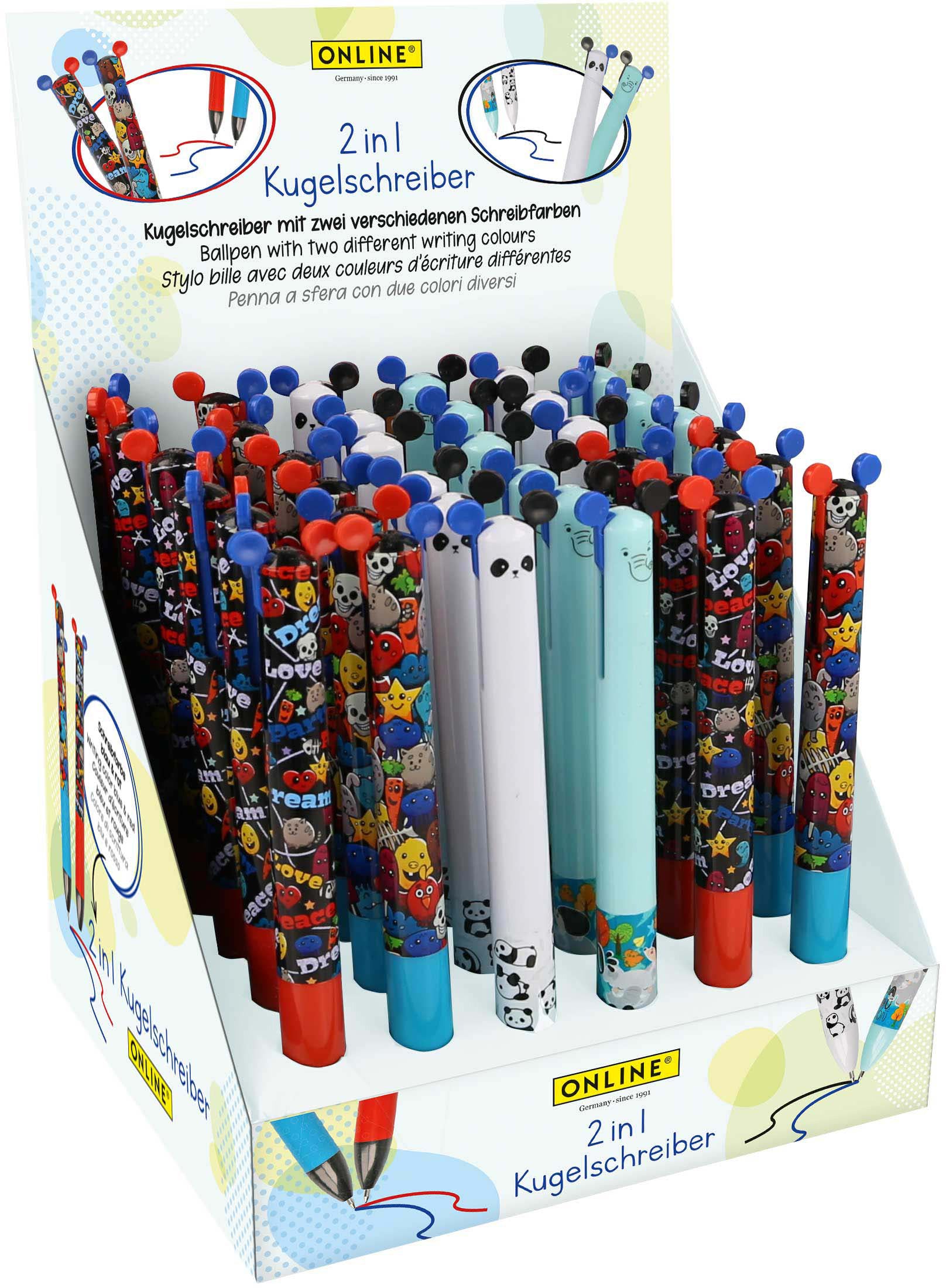 ONLINE Stylo à bille 2in1 0.7mm 82079 assorti 36 pièces