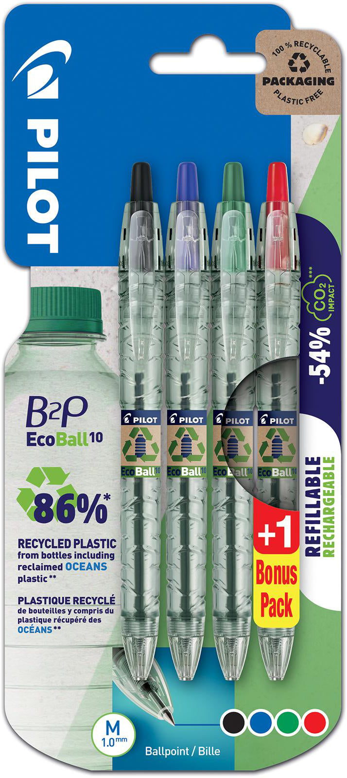 PILOT Stylo à bille Ecoball B2P 14003500B 4 couleurs 1.0mm