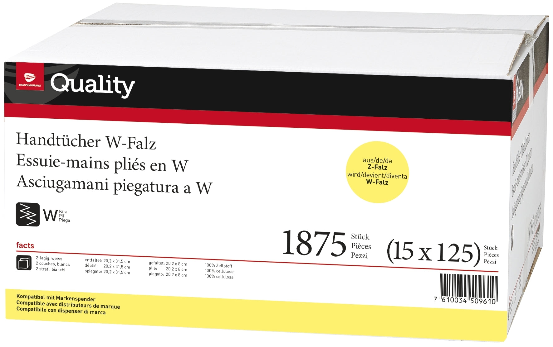 QUALITY Serviettes 2x 20,2x31,5cm 992830 blanc, W-pliage 15x125 flls.