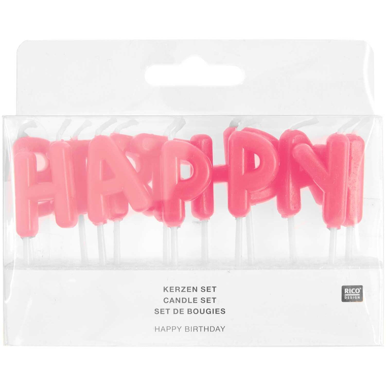 RICO DESIGN Bougies Happy BIrthday 400589 Rose fluo