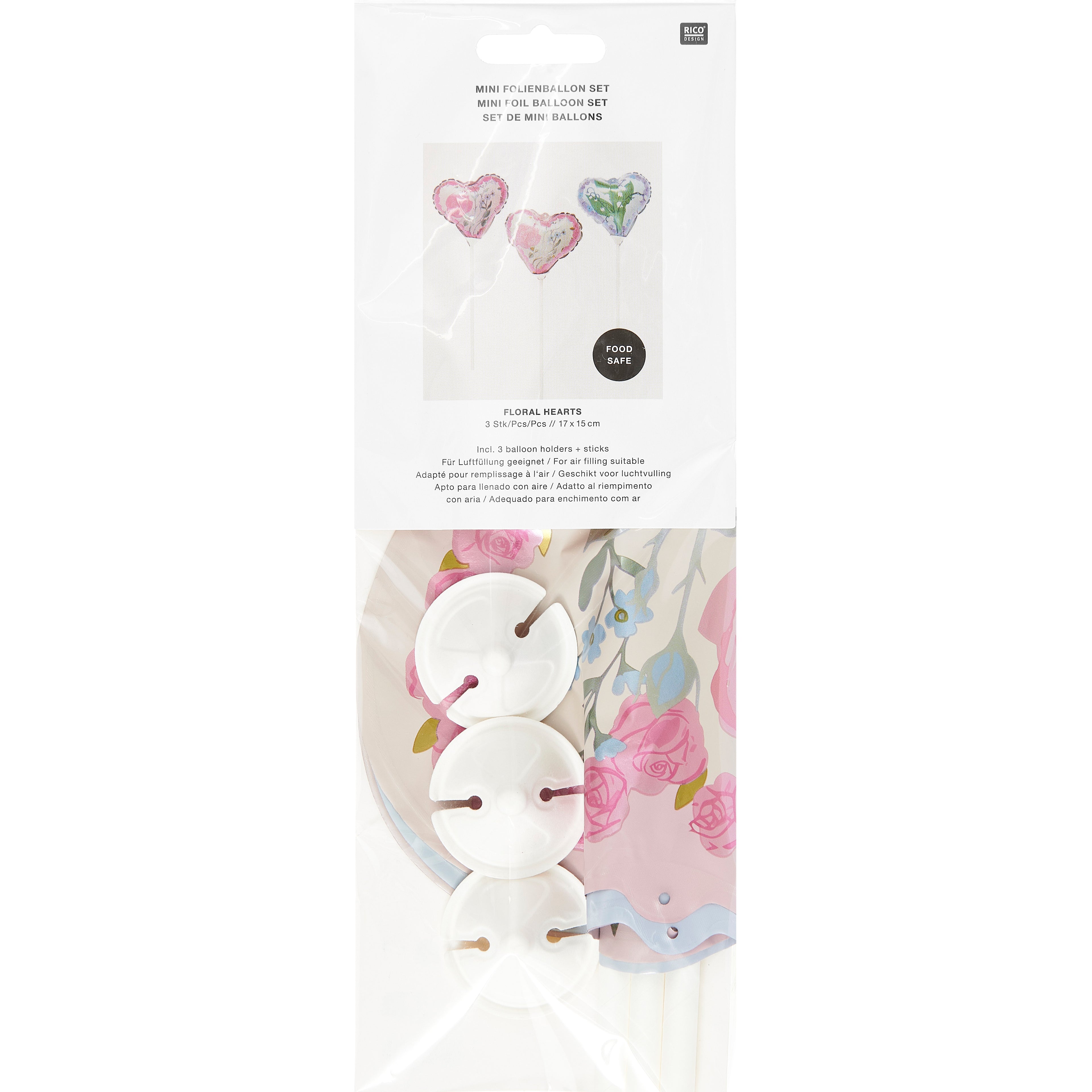 RICO DESIGN Ballon en plastique 17x15cm 400881 Cœurs avec des fleurs 3 pièces