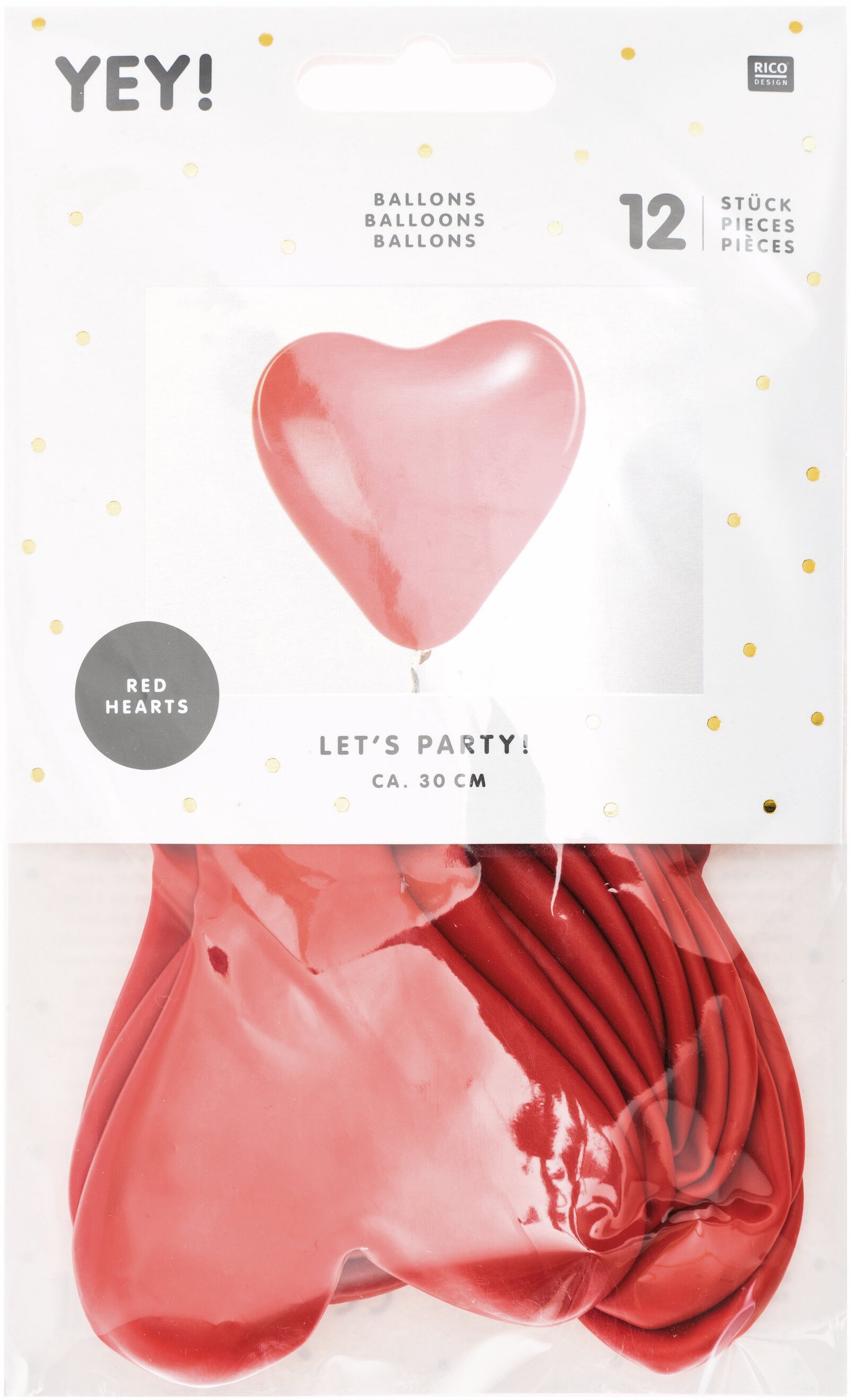RICO DESIGN Ballons 30cm 81001.00.08 Coeur, rouge 12 pièces