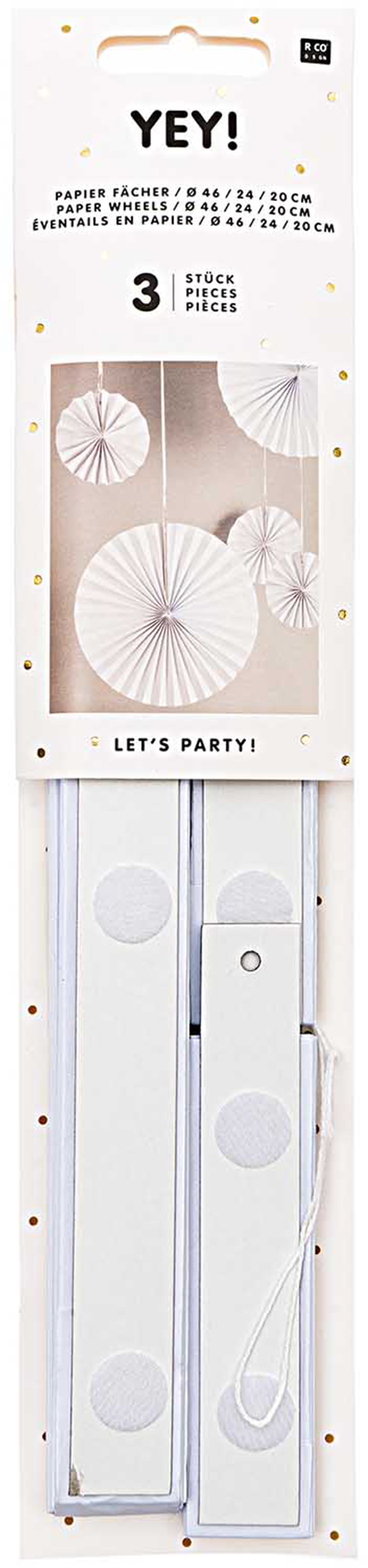 RICO DESIGN Éventails en papier 20-46cm 99001.71.21 blanc 3 pièces