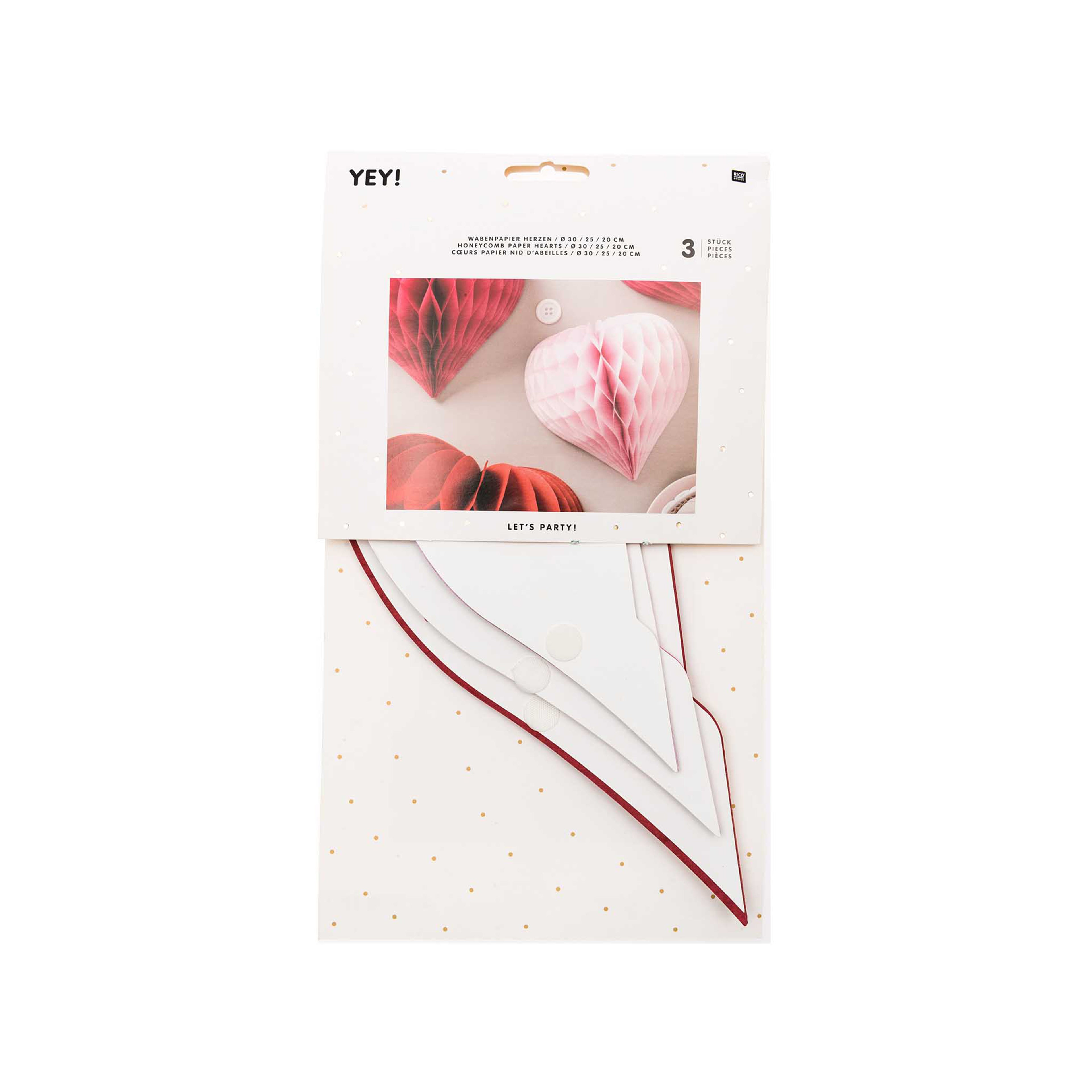 RICO DESIGN Papier alvéolé 20-30cm 99001.71.32 Coeur, rouge 3 pièces