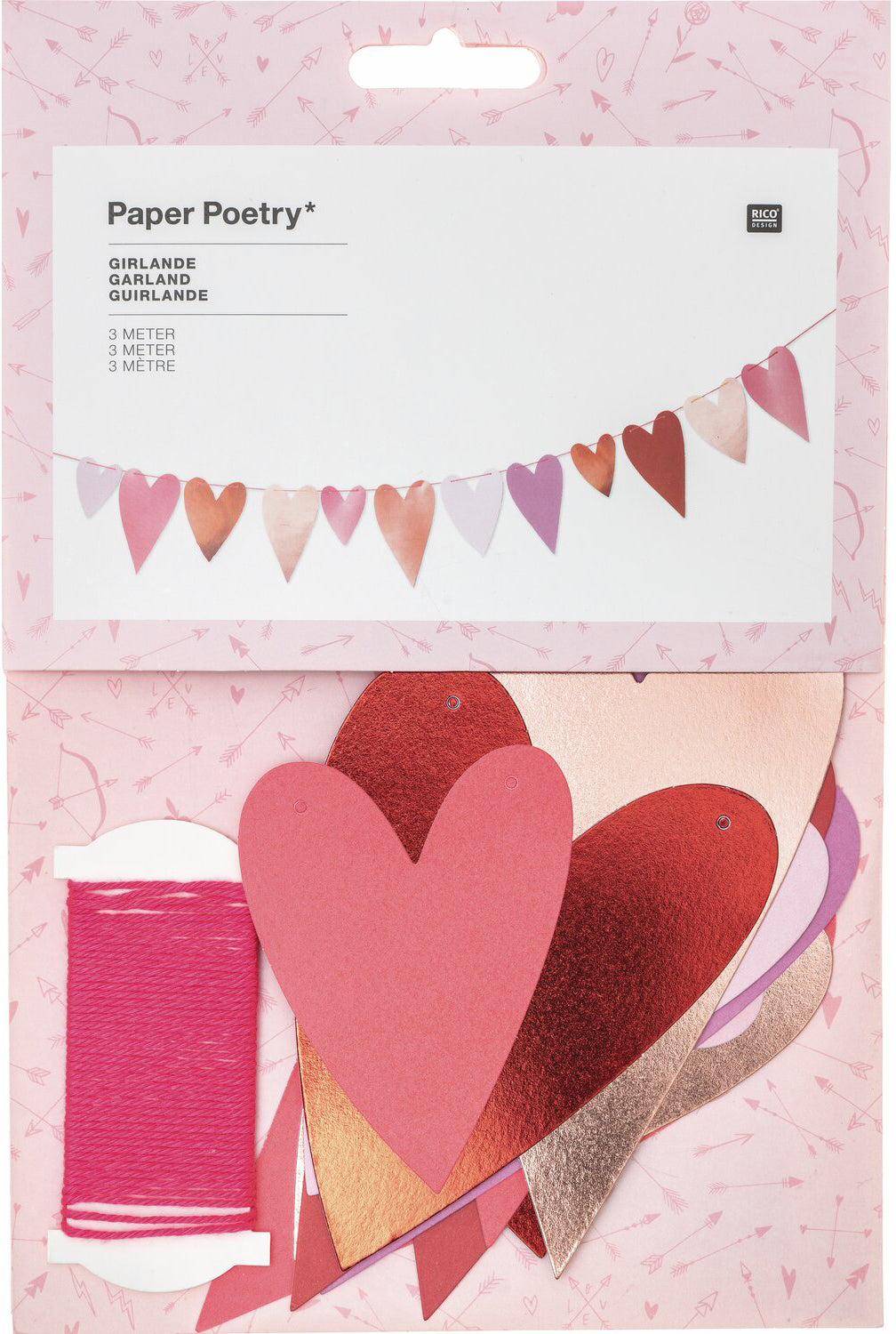 RICO DESIGN Guirlande cœurs 3m 99001.78.11 colorées