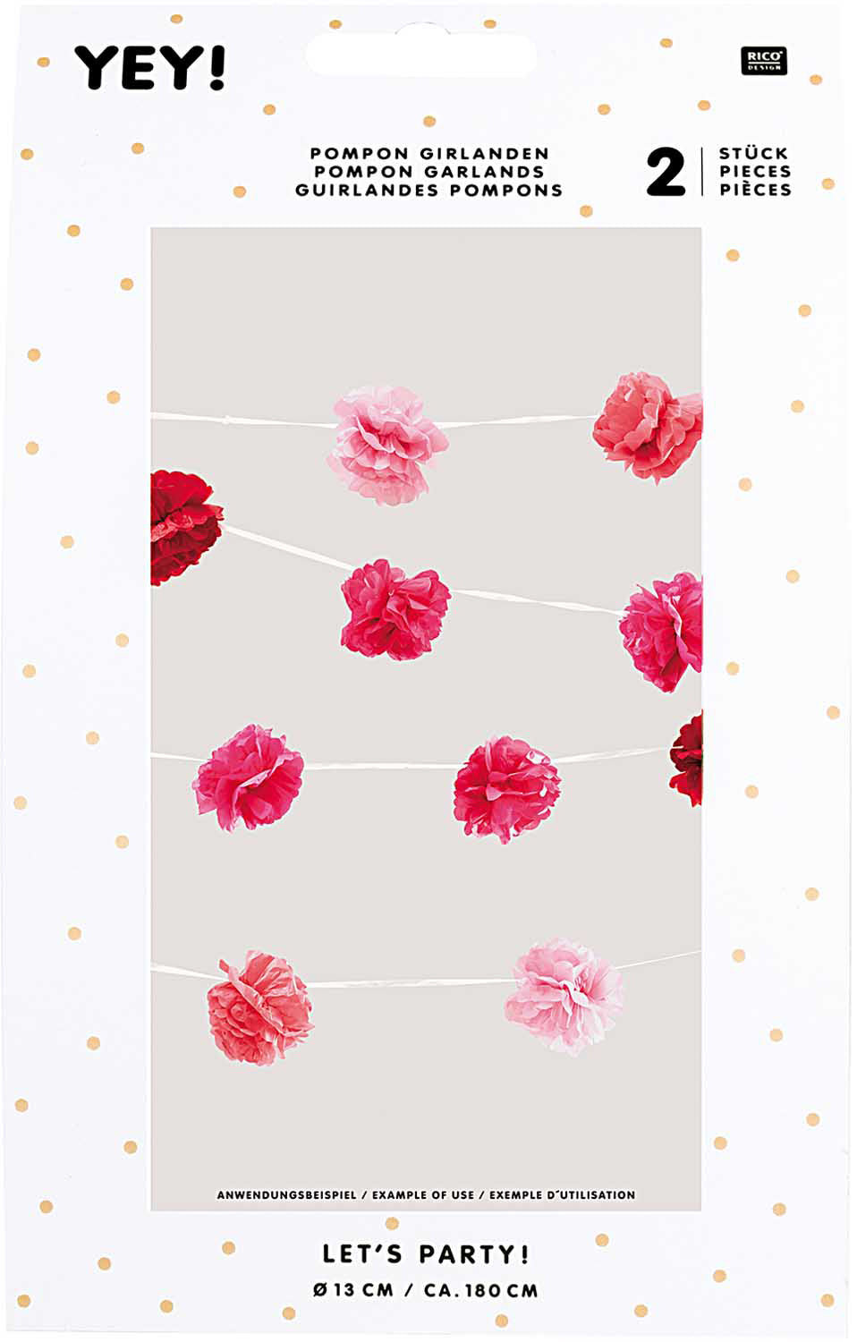 RICO DESIGN Guirlande pompons 1.8m, 2 pcs. 99001.82.01 rose