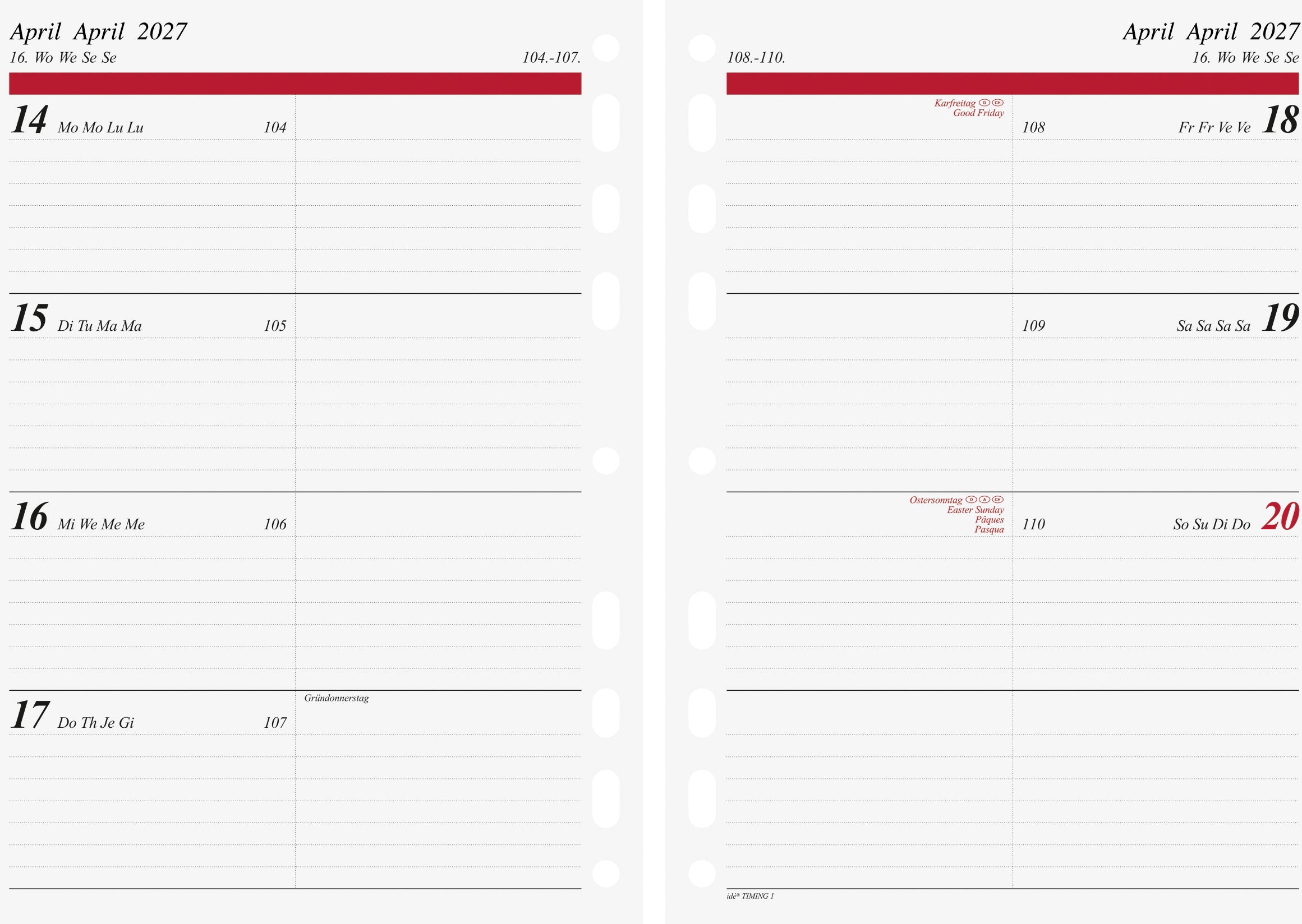 RIDOIDE   Timing 1 calendrier sem.  2027