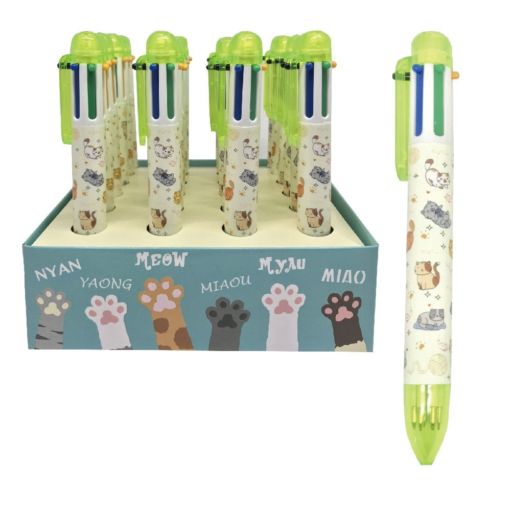 ROOST Stylo à bille BP-015 Chat, 6-couleurs