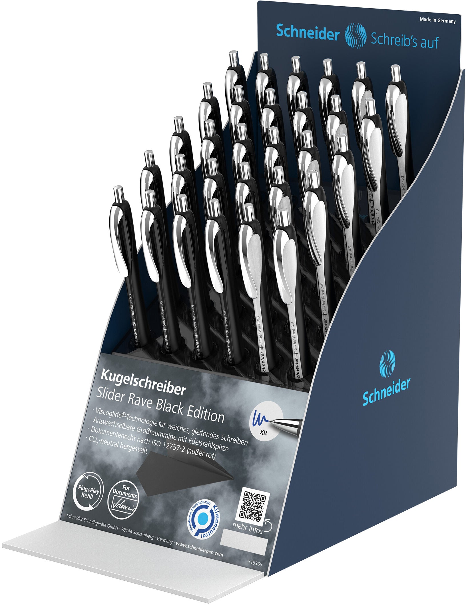SCHNEIDER Stylo à bille Slider Rave XB 399606 Display, noir 30 pièces
