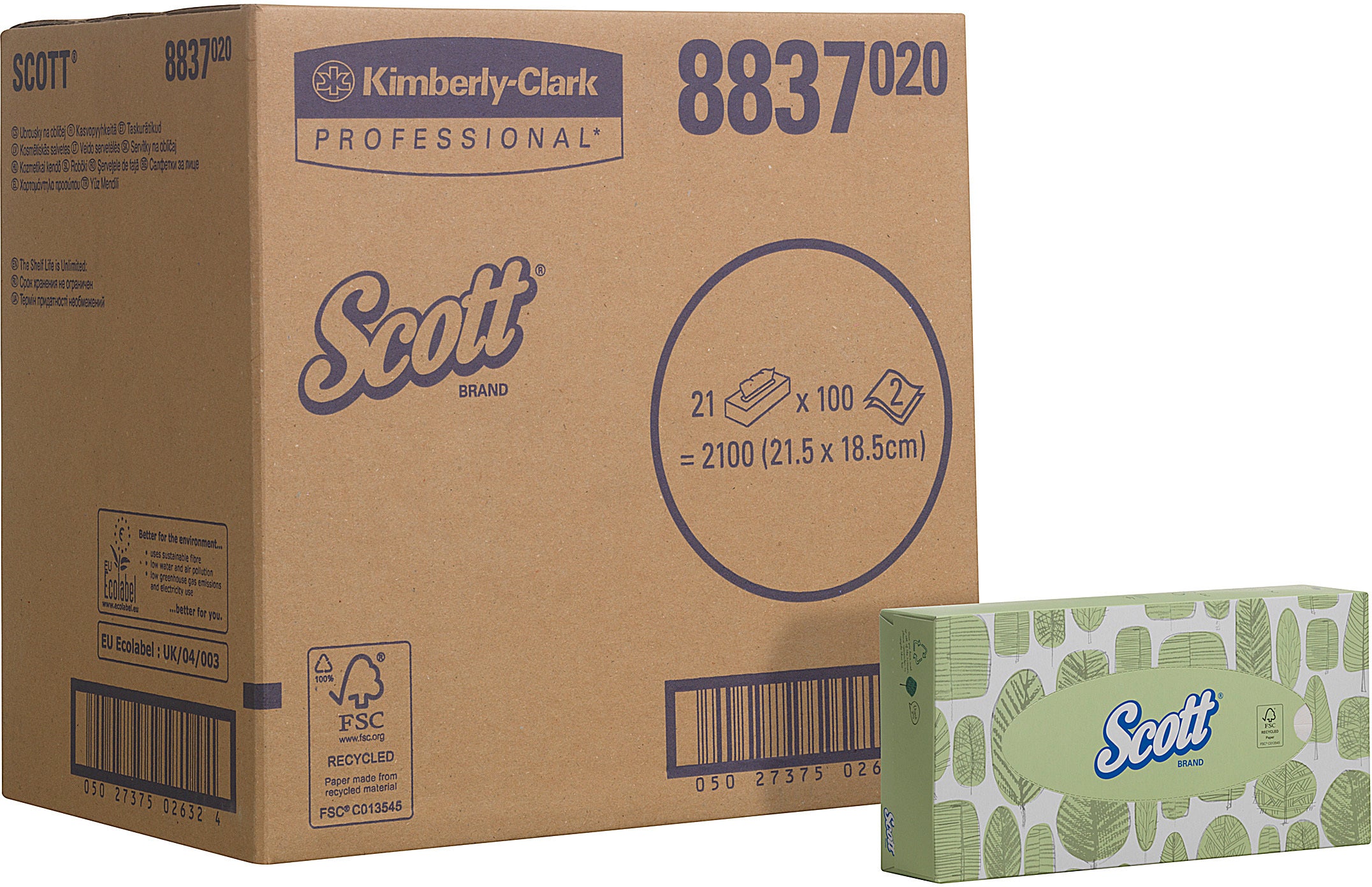 SCOTT Tissus cosmétiques 08837020 blanc, 2 plis 100 feuilles