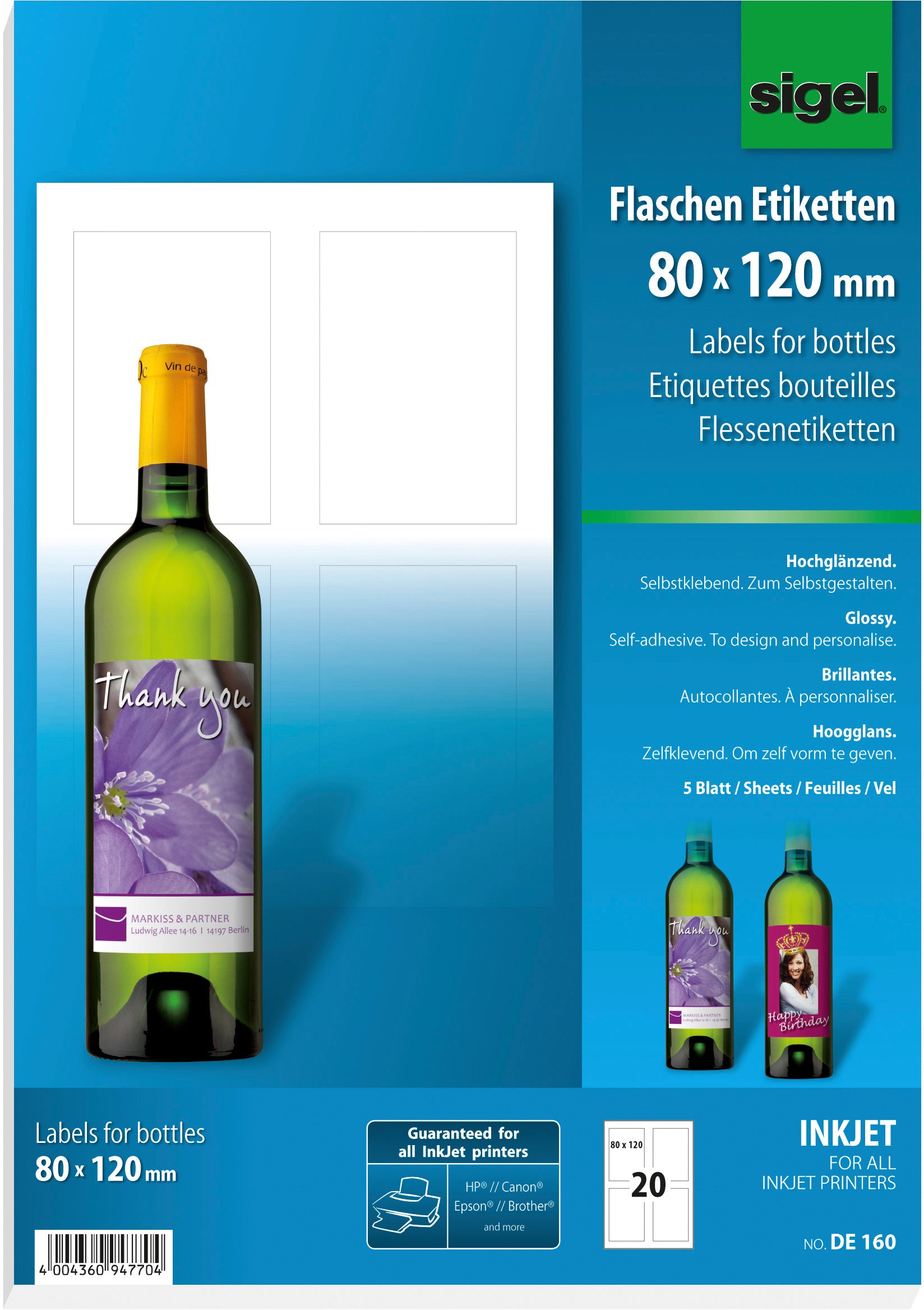 SIGEL     Etiquette bouteille   80x120mm