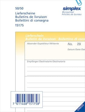 SIMPLEX Bon de livraison D/F/I A6 15175 jaune/blanc 50x2 feuilles
