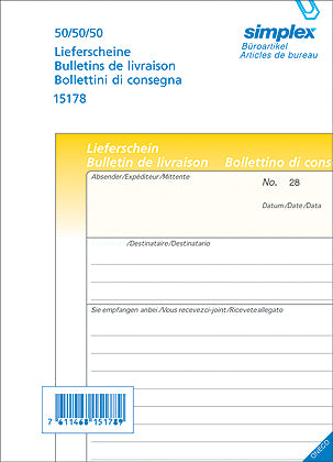 SIMPLEX Bon de livraison D/F/I A6 15176 jaune/rose/blanc 50x3 feuilles