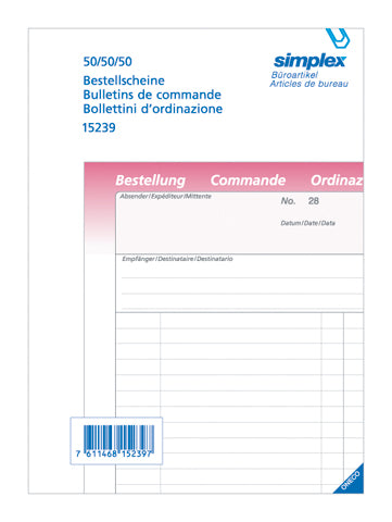 SIMPLEX Borderau agent DFI A5 15239 rose/jaune/blanc 50x3 feuilles