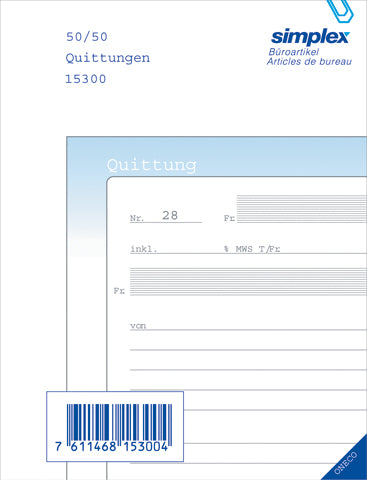 SIMPLEX Quittance D A6 15300D bleu/blanc 50x2 feuilles