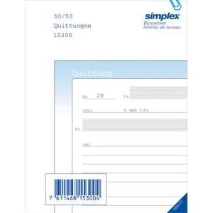 SIMPLEX Quittance D A6 15306D bleu/blanc 50x3 feuilles