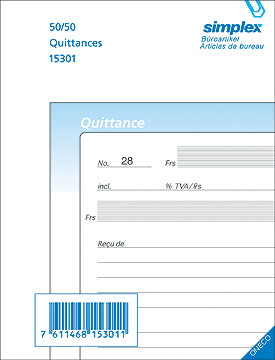 SIMPLEX Quittance F A6 15307F bleu/blanc 50x3 feuilles