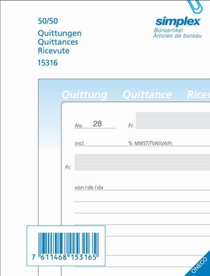 SIMPLEX Quittances A/F/I A6 15316 papier autocopiante 50x2 flls.