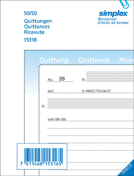 SIMPLEX Quittance D/F/I A6 15317 bleu/blanc 50x2 feuilles