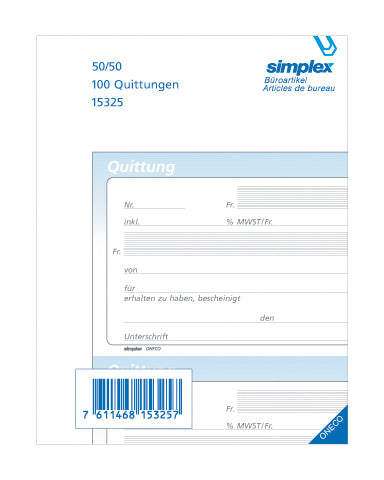 SIMPLEX Quittance F A6 15326 blanc 50x2 feuilles