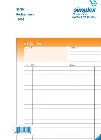 SIMPLEX Factures D A5 15394D orange/blanc 50x2 feuilles