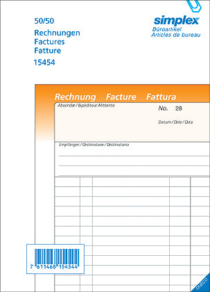 SIMPLEX Factures D/F/I A6 15453 orange/blanc 50x2 feuilles