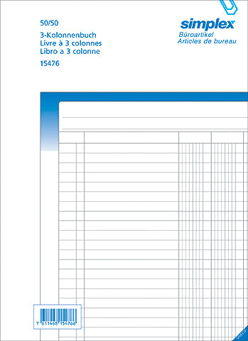 SIMPLEX Livre colonne A4 15476 blanc/bleu 50x2 feuilles