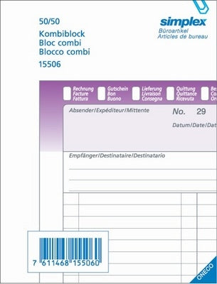SIMPLEX Bloc combiné A/F/I A6 15506 papier autocopiante 50x2 flls.