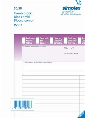 SIMPLEX Bloc combiné A/F/I A5 15507 papier autocopiante 50x2 flls.