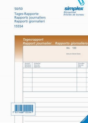 SIMPLEX Rapport journalière A/F/I A5 15554 papier autocopiant 50x2 flls.