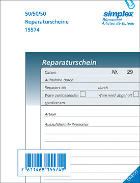SIMPLEX Billet réparation D A6 15574 gris/bleu 50x3 feuilles