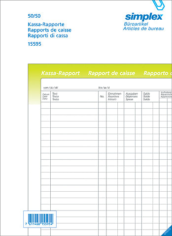 SIMPLEX Rapport caisse A4 15595 blanc 50x2 feuilles