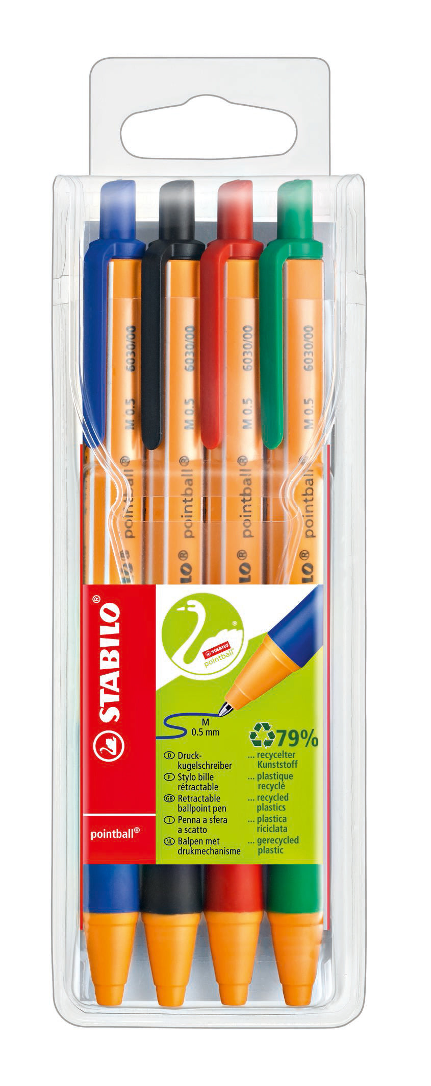 STABILO Stylo à bille pointball 0.5mm 6030/4 bleu,vert,rouge,noir