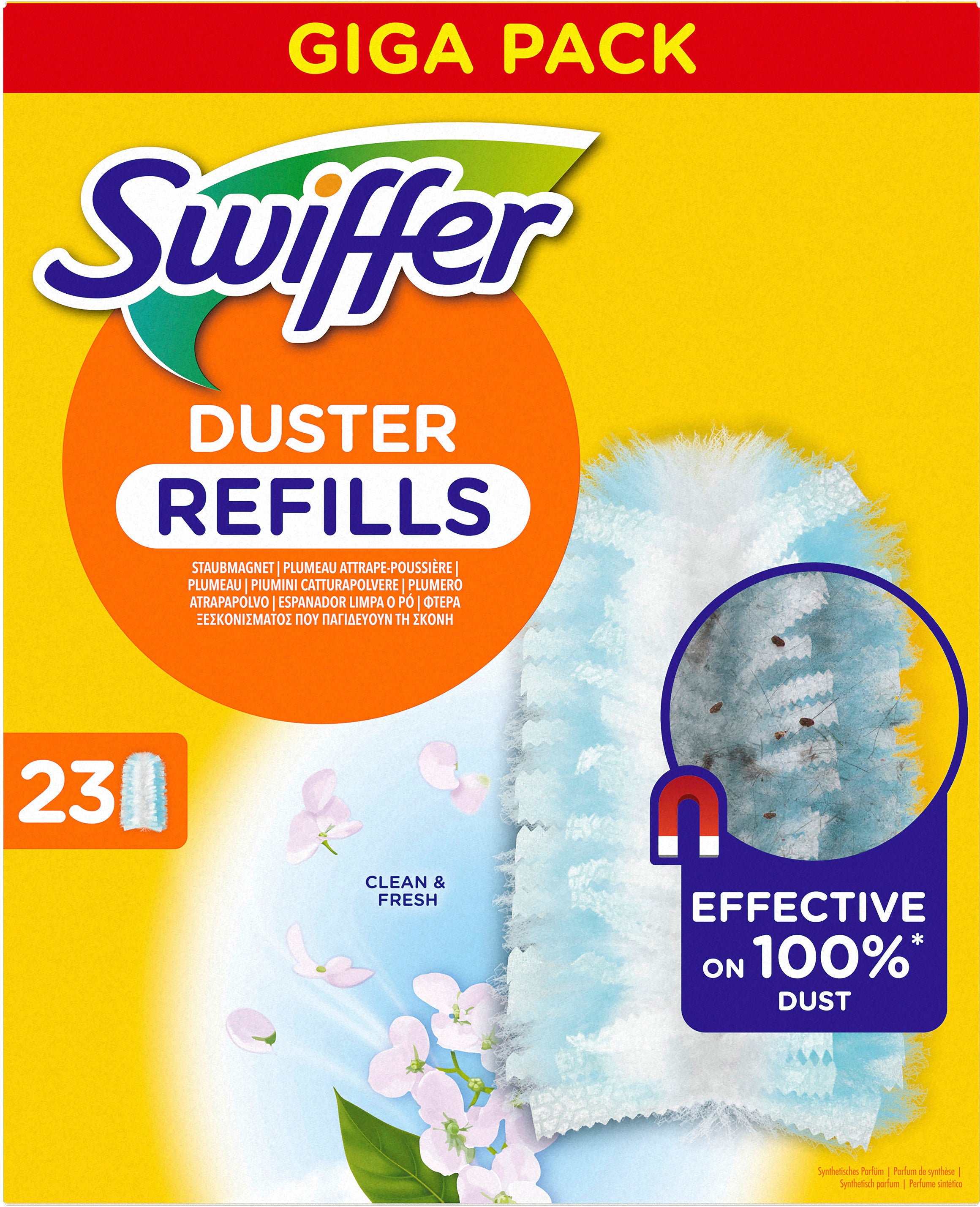 SWIFFER Aimant à poussière Duster 972102 Clean and Fresh 23 lingettes