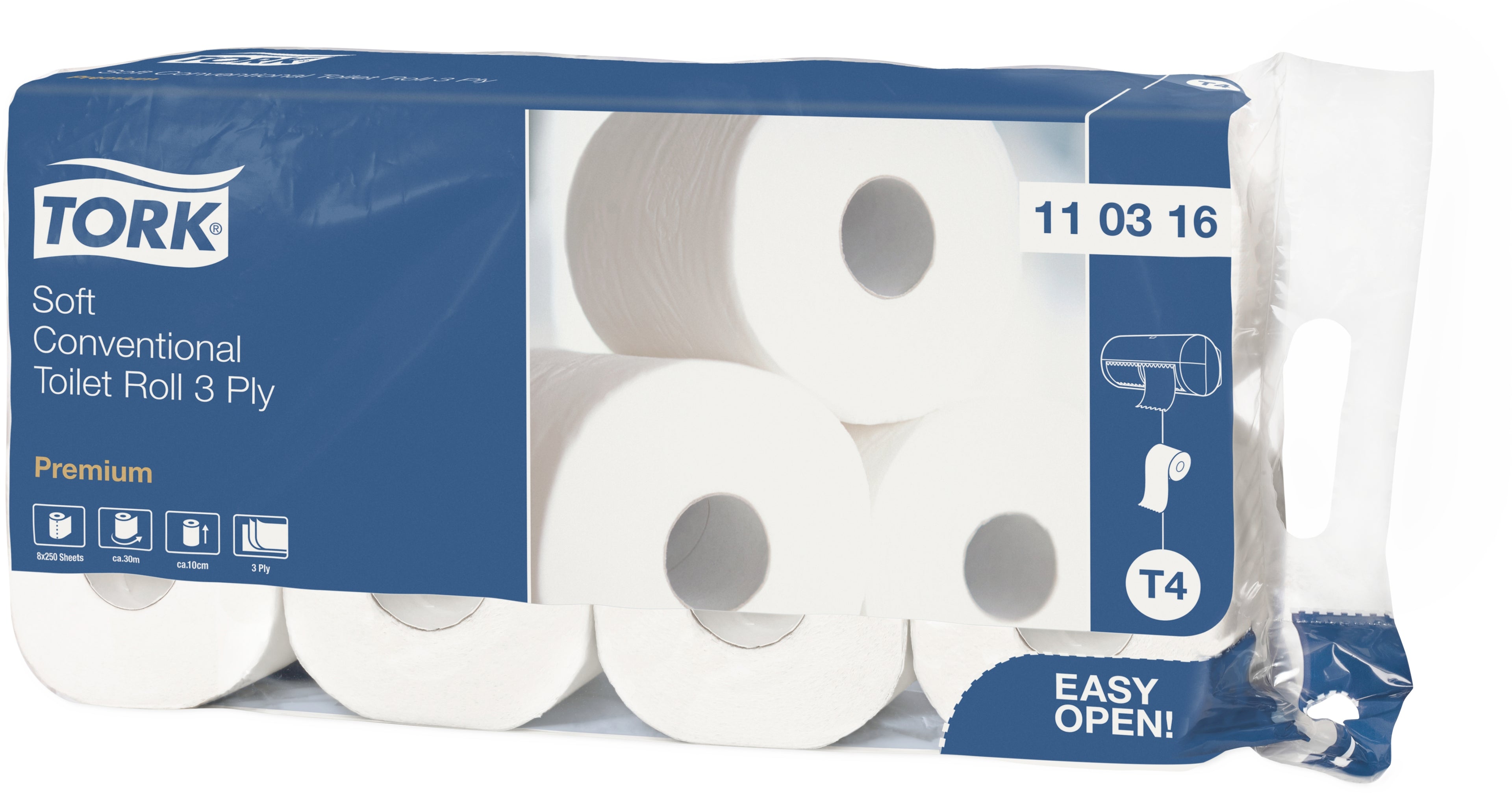 TORK Papier Toilette T4 110316 3-plis 8 Rouleau à 250 Feuille