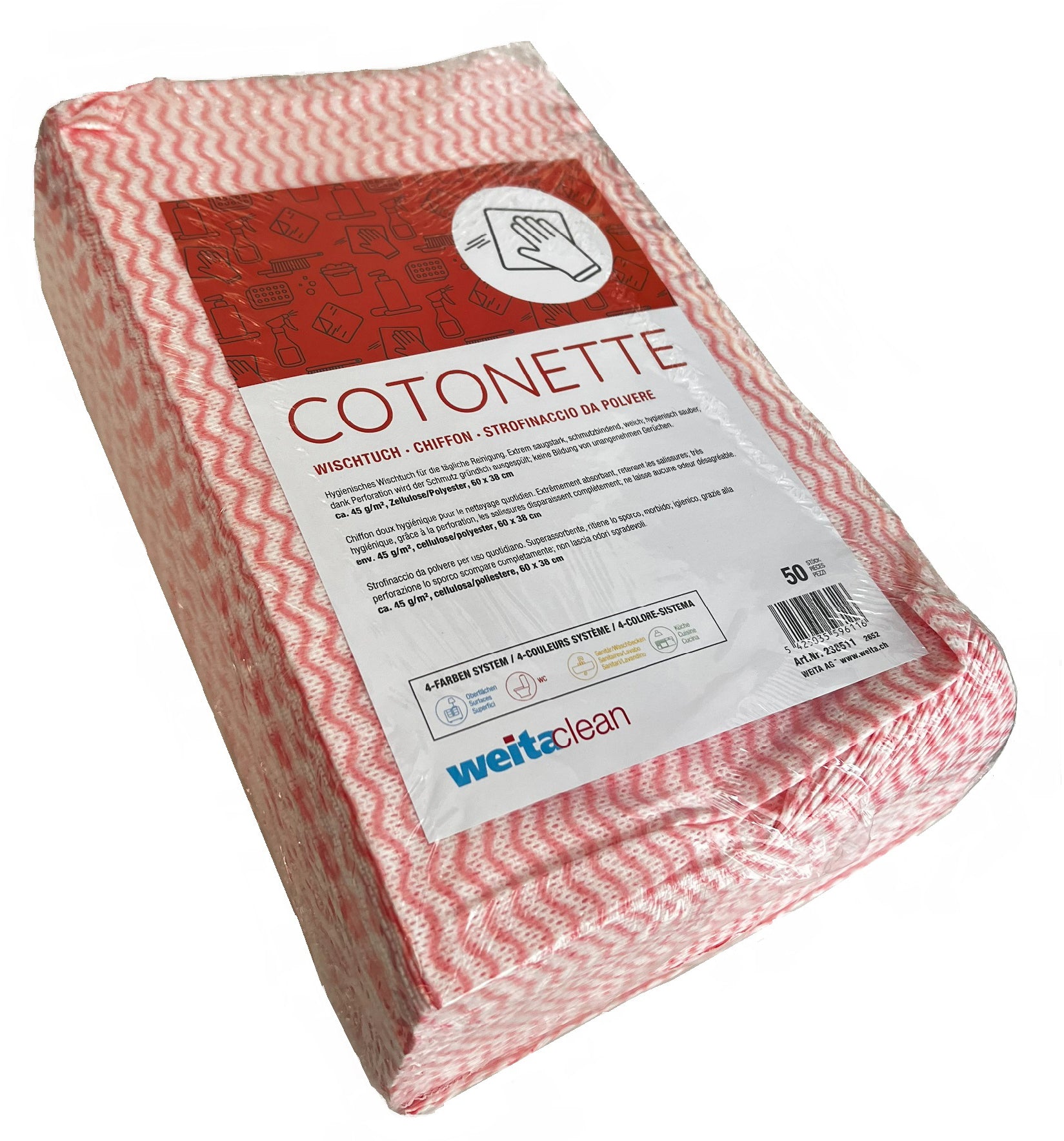WEITACLEAN Lingettes Cotonette 38x60cm 238511 rouge 50 pièces