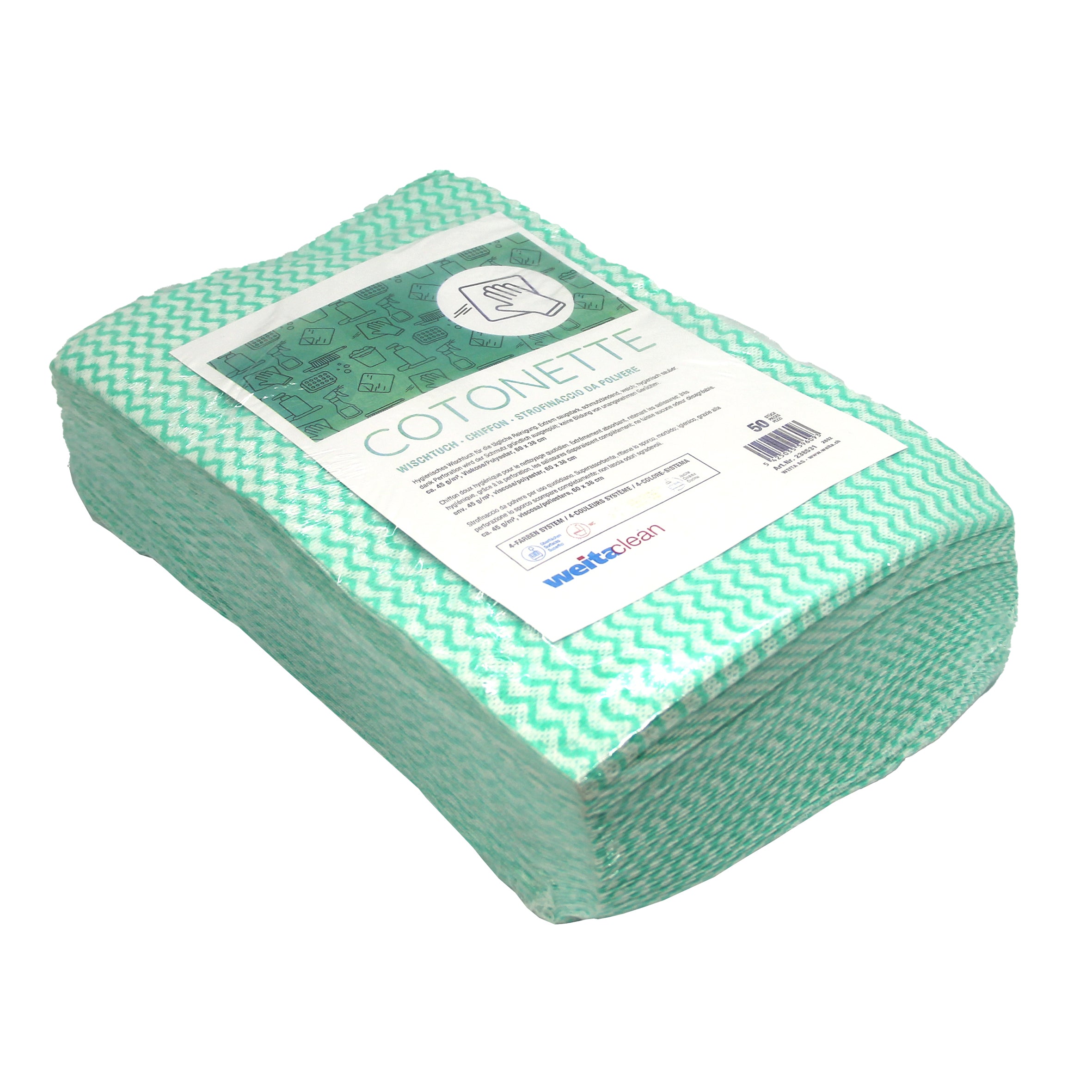 WEITACLEAN Lingettes Cotonette 38x60cm 238531 vert 50 pièces