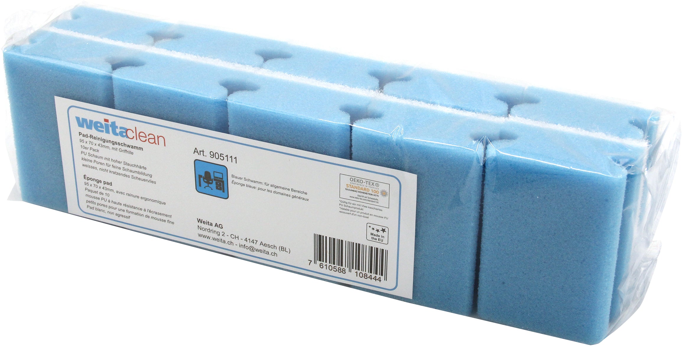 WEITACLEAN Éponge pad 95x70x43mm 5028020 bleu, sans rayures 10 pièces