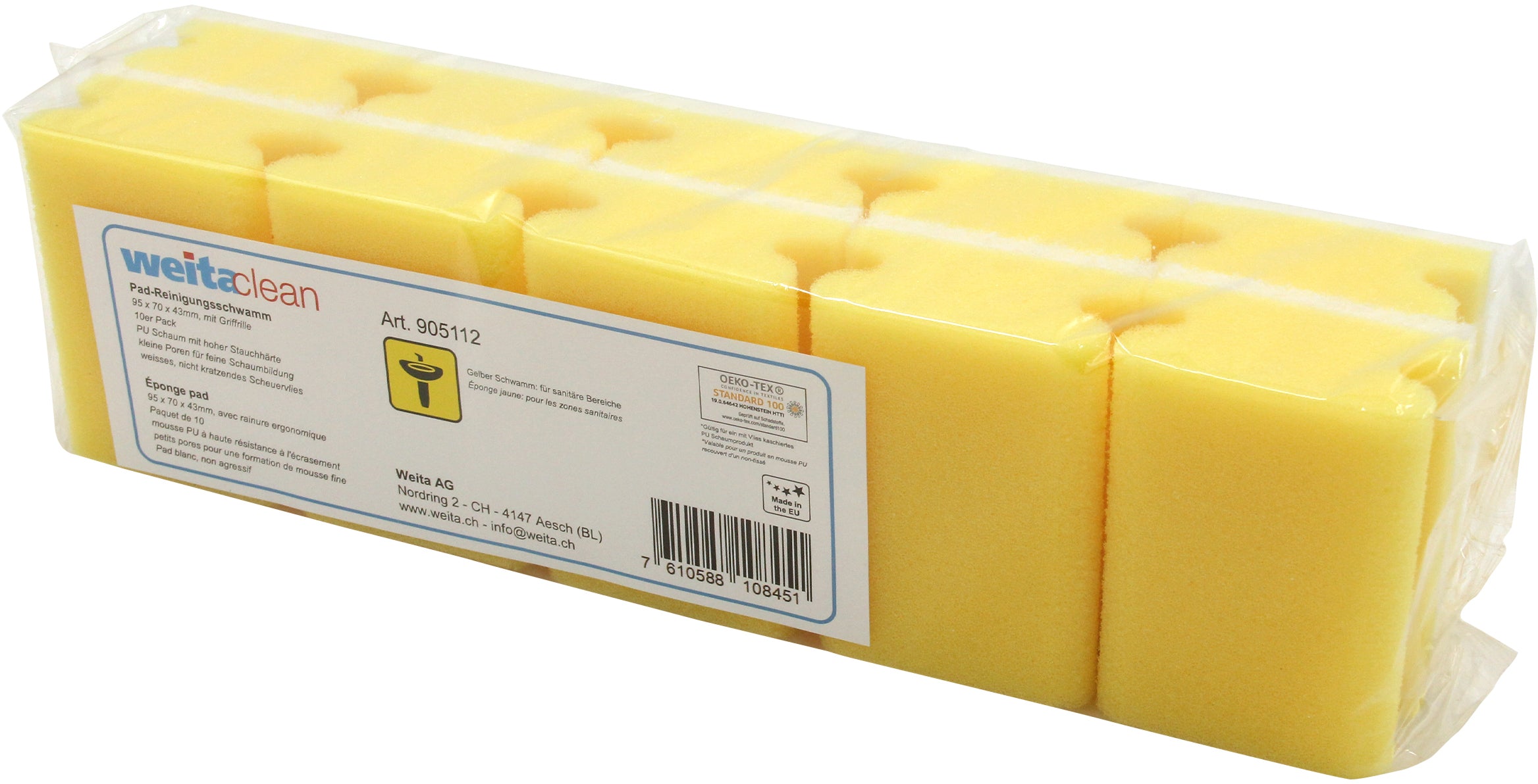 WEITACLEAN Éponge pad 95x70x43mm 5028021 jaune, sans rayures 10 pièces