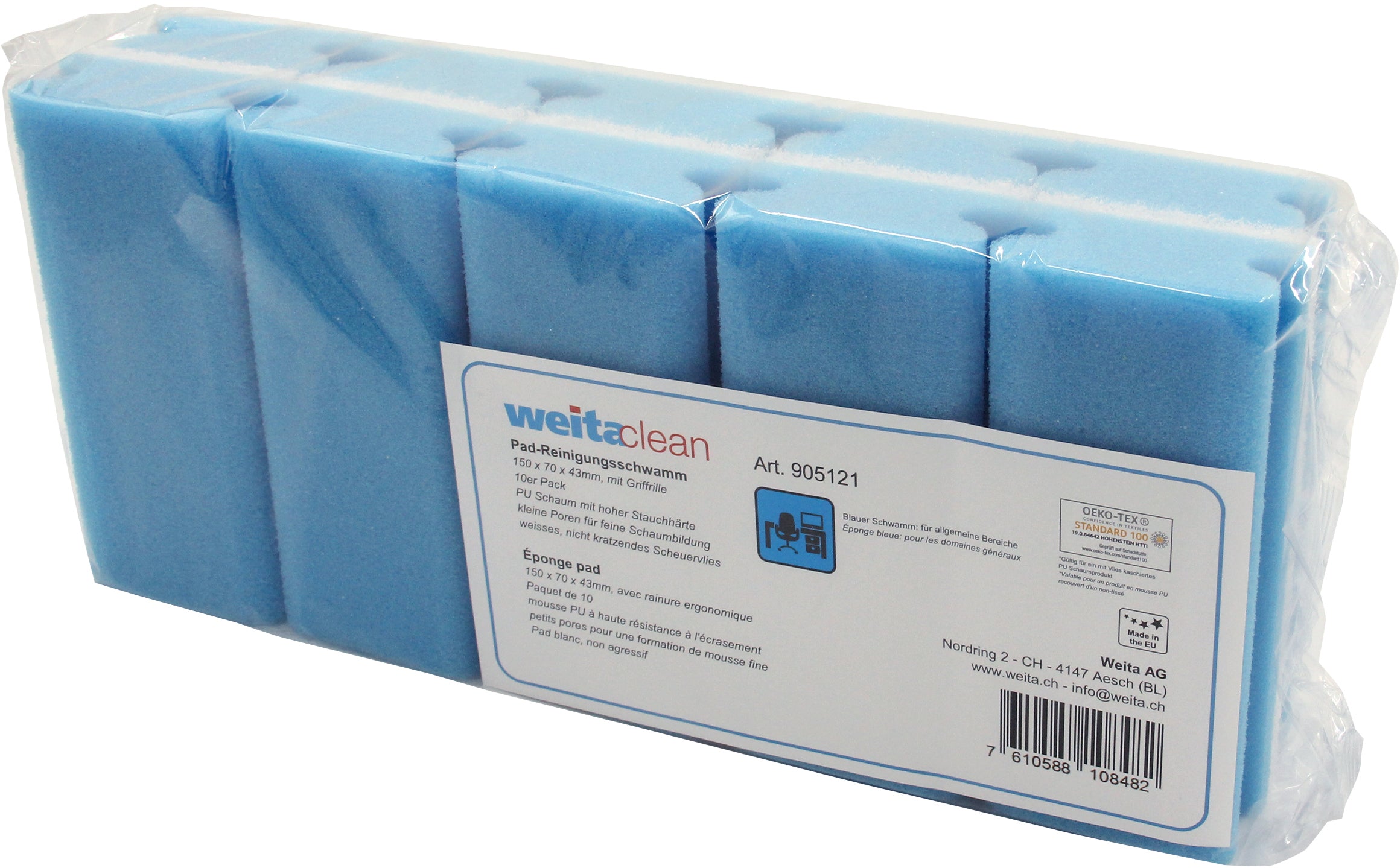 WEITACLEAN Éponge pad 150x70x43mm 5028024 bleu, sans rayures 10 pièces