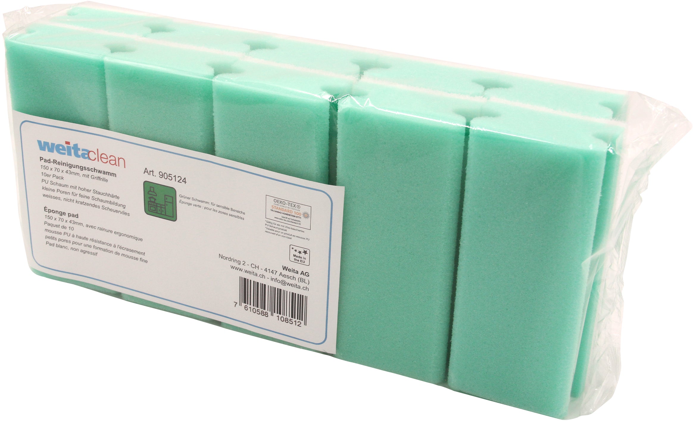 WEITACLEAN Éponge pad 150x70x43mm 5028026 vert, sans ryures 10 pièces