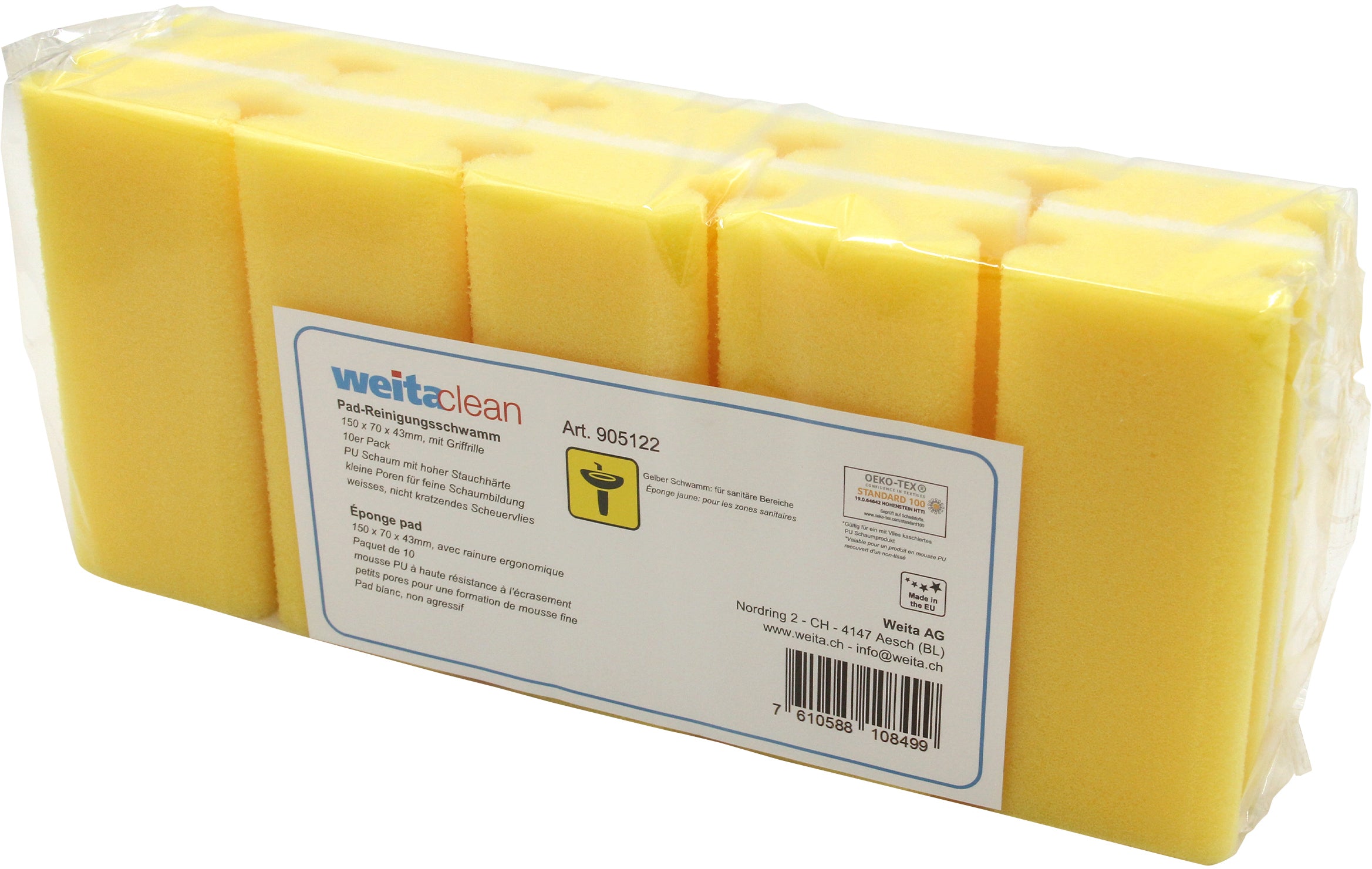 WEITACLEAN Éponge pad 150x70x43mm 5028027 jaune, sans rayures 10 pièces
