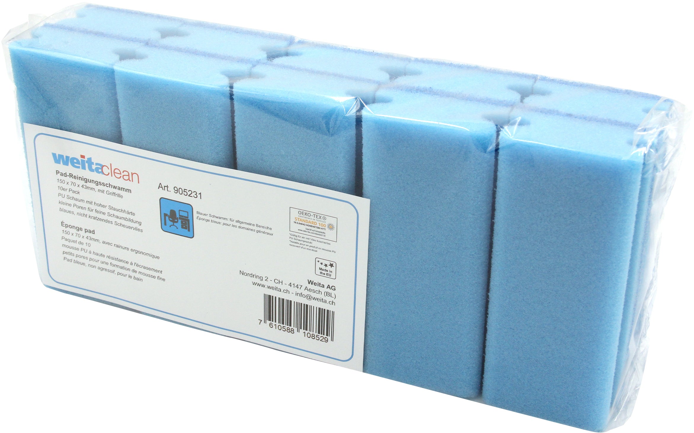 WEITACLEAN Éponge pad 150x70x43mm 5028028 bleu, grattant 10 pièces