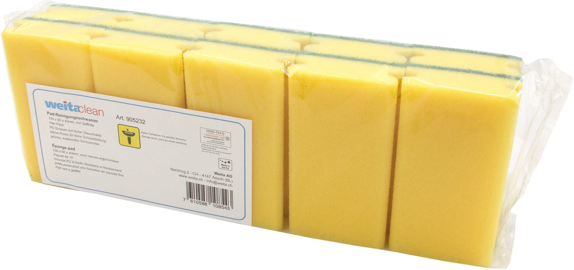 WEITACLEAN Éponge pad 152x85x43mm 5028029 jaune, grattant 10 pièces