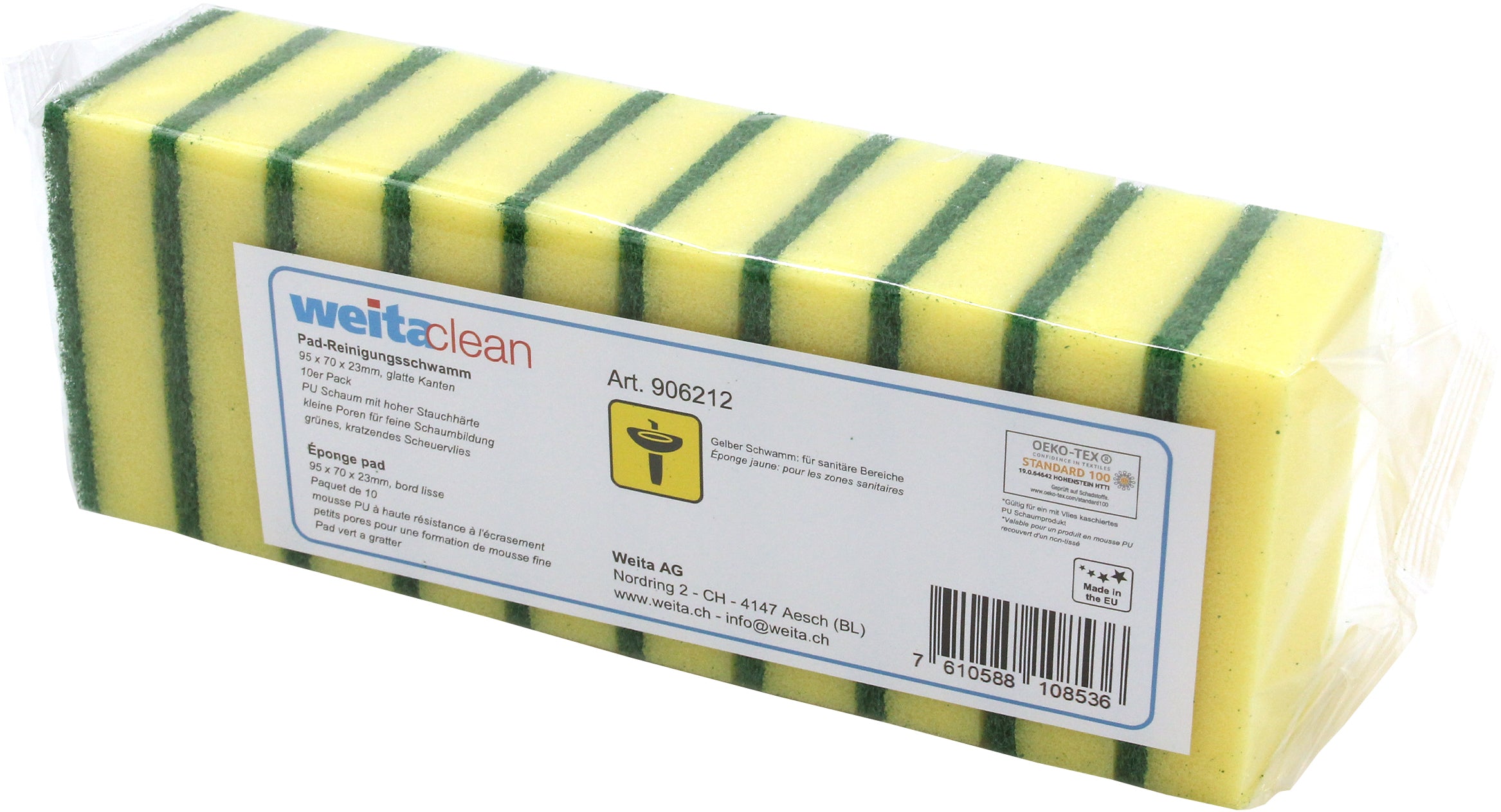 WEITACLEAN Éponge pad 95x70x23mm 5028030 jaune, grattant 10 pièces