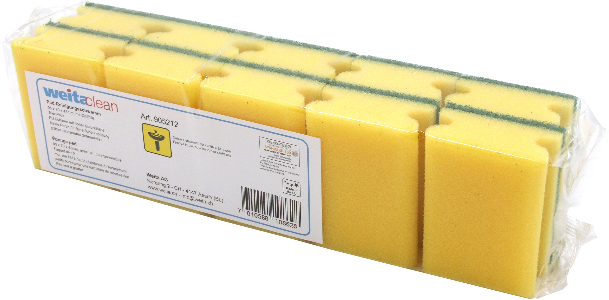 WEITACLEAN Éponge pad 95x70x43mm 5028030 jaune, grattant 10 pièces