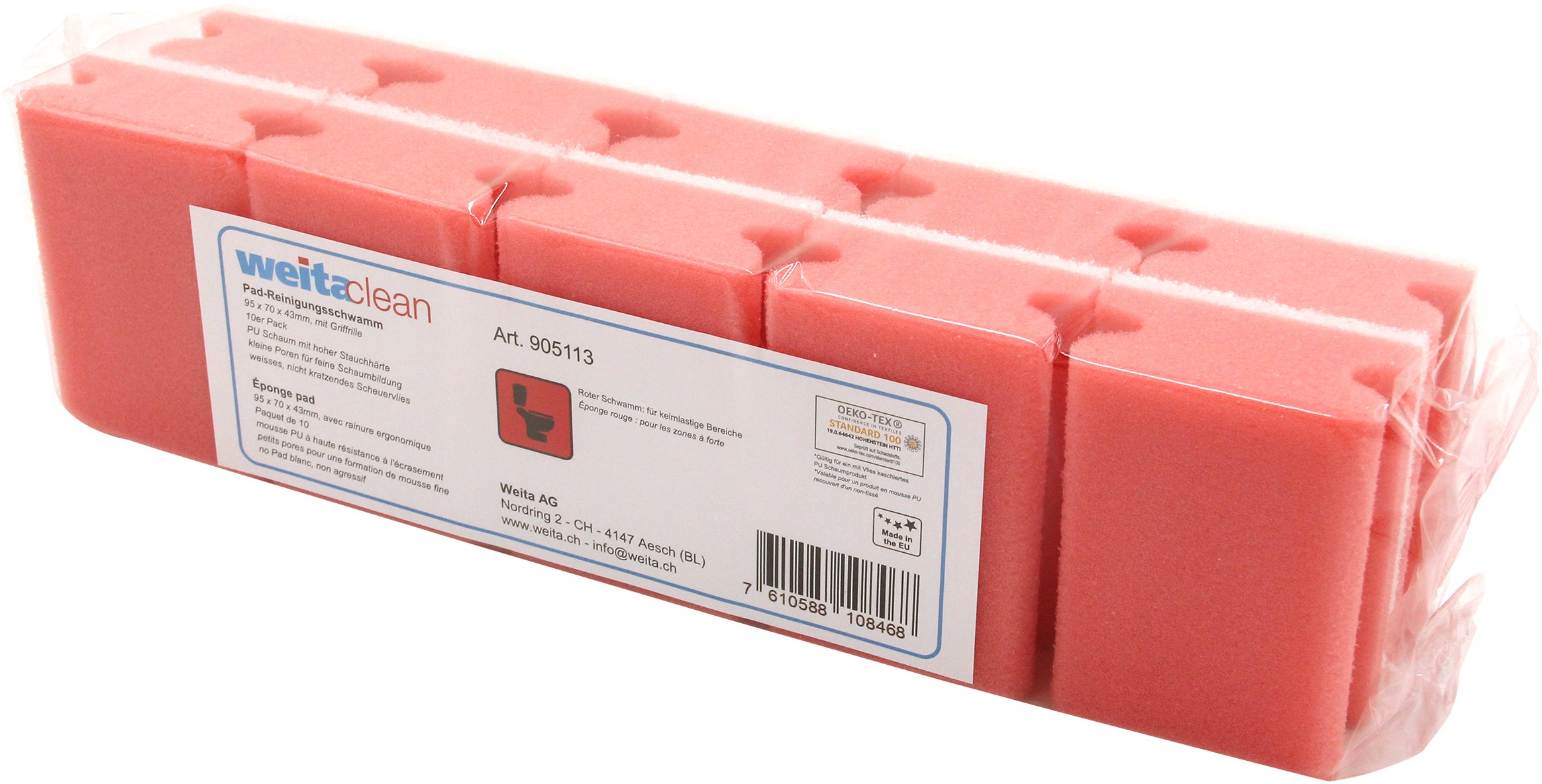 WEITACLEAN Éponge pad 95x70x43mm 5028031 rouge, sans rayures 10 pièces